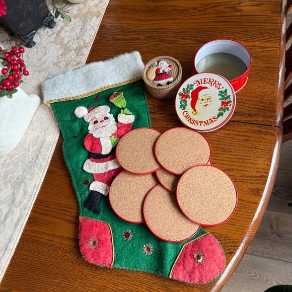 Vintage Santa, Coaster set, Stocking, Porcelain Santa Candle - Picture 17 of 17